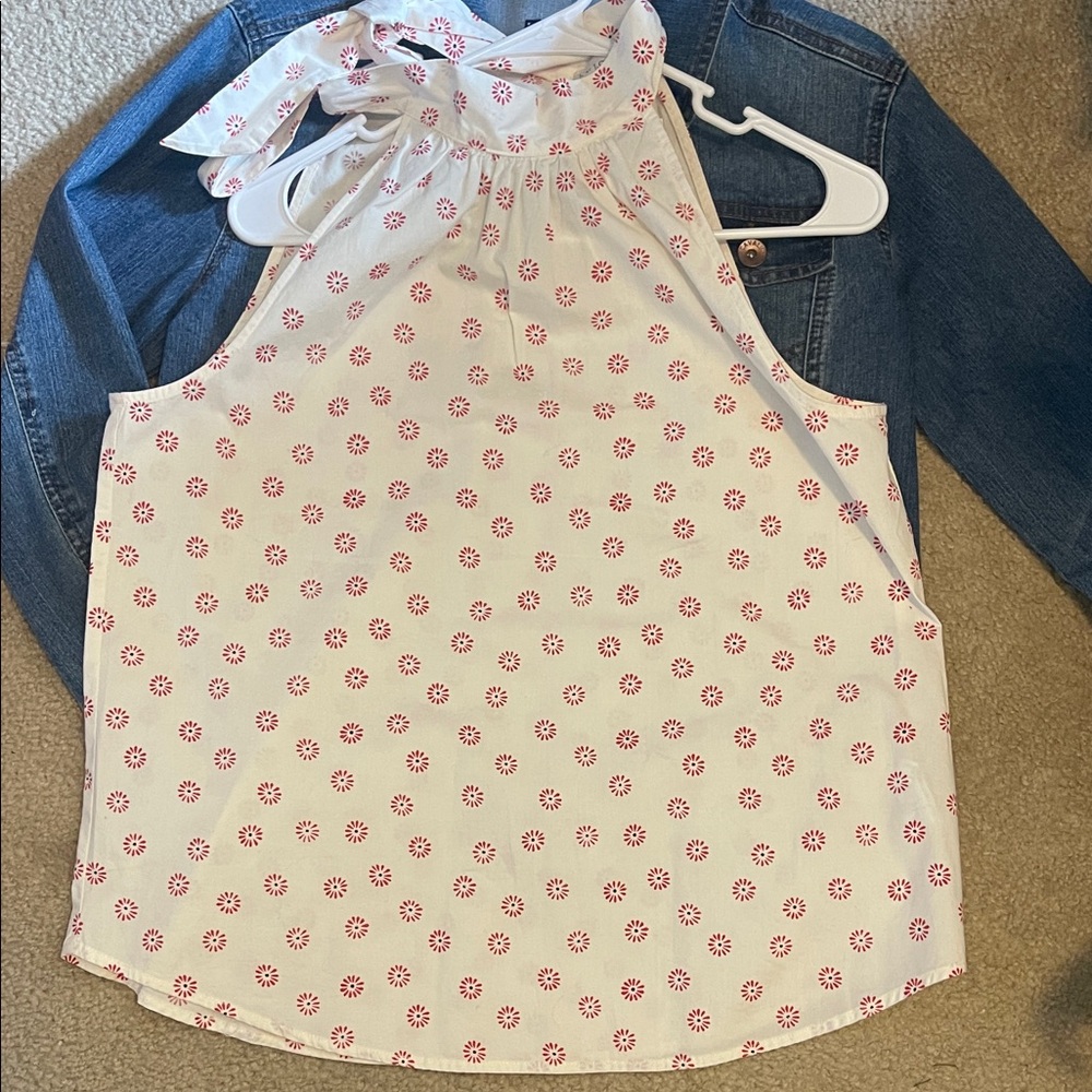 JCREW off white tie neck halter blouse.